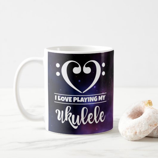 Mug Bass Clef Coeur pourpre Nebula Love Ukulele (Avec donut)