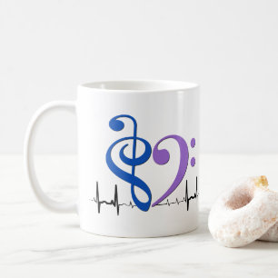 Mug Bass Clef Heart EKG Waves Blue & Amethyst