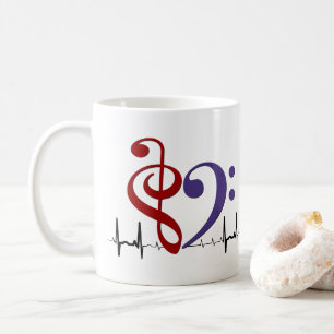 Mug Bass Clef Heart EKG Waves Crimson Rouge & violet