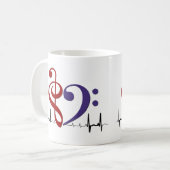 Mug Bass Clef Heart EKG Waves Crimson Rouge & violet (Devant gauche)
