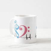 Mug Bass Clef Heart EKG Waves Cyan & Bubblegum Pink (Devant gauche)