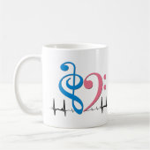 Mug Bass Clef Heart EKG Waves Cyan & Bubblegum Pink (Gauche)