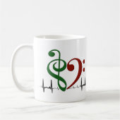 Mug Bass Clef Heart EKG Waves Green & Ruby Red (Gauche)