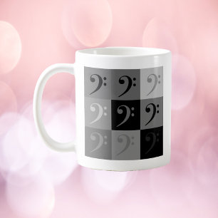 Mug Bass Clef Music Symbole Motif Black Grey