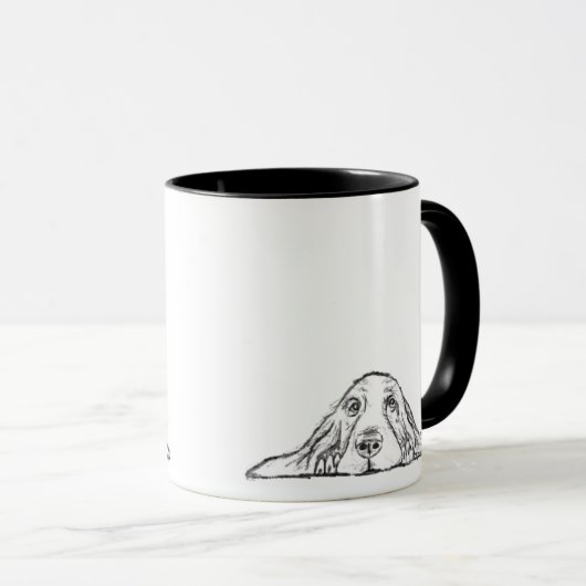 Mug basset blanc (Devant droit)