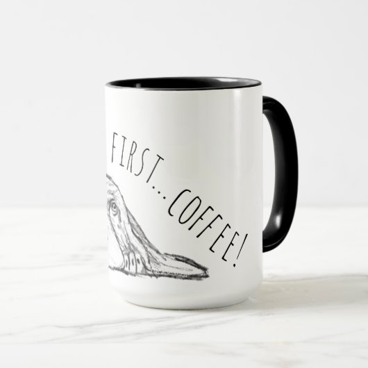 Mug basset blanc (Devant droit)