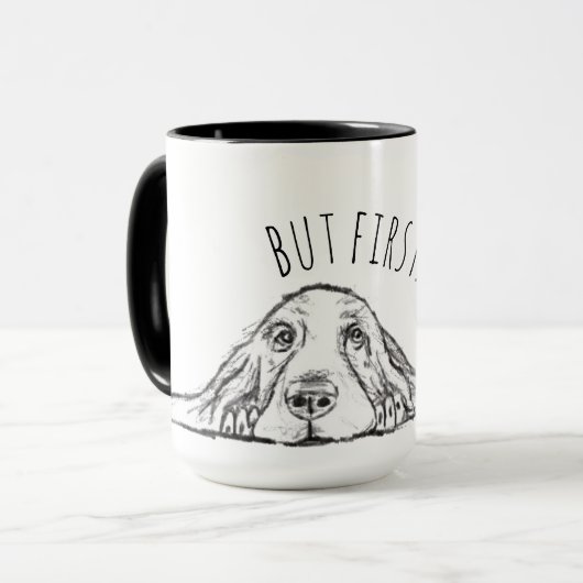 Mug basset blanc (Devant gauche)