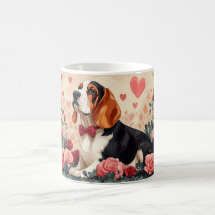 Mug Basset Hound avec Roses - Saint Valentin