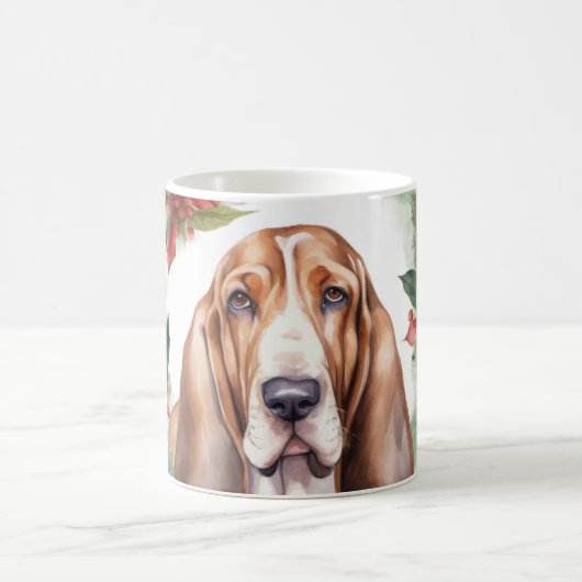 Mug Basset Hound Festive Wreath de Noël Pup (Centre)