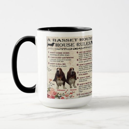 Mug Basset Hound House Rules Mok (Links)