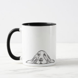 Mug basset hound noir blanc simple chiot yeux 