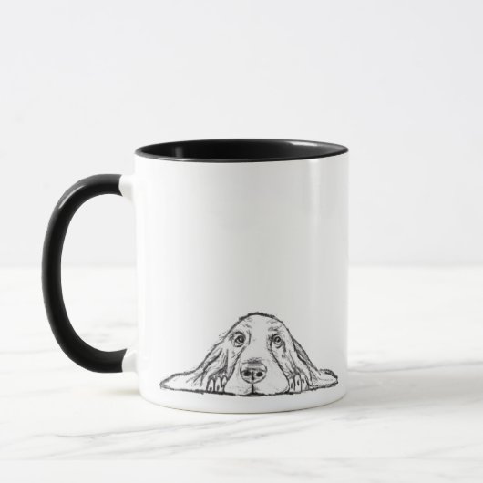Mug basset hound noir blanc yeux de chiot simple (Gauche)