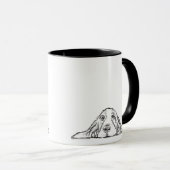 Mug basset hound noir blanc yeux de chiot simple (Devant droit)