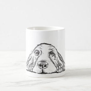 Mug basset hound noir blanc yeux de chiot simple 