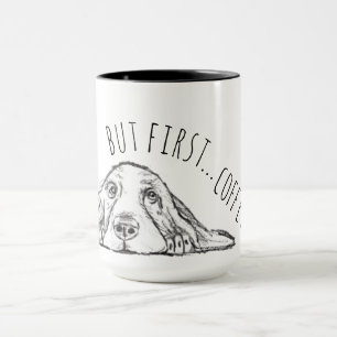 Mug basset hound noir blanc yeux de chiot simple 