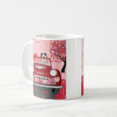 Mug Basset Hound voiture avec les coeurs Valentine's (Devant gauche)