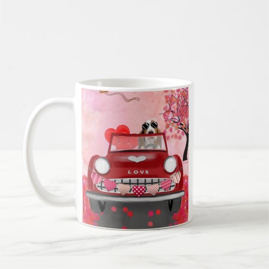 Mug Basset Hound voiture avec les coeurs Valentine's (Gauche)