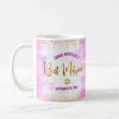 Mug Bat Mitzvah Pink Watercolor Gold Script Confetti (Gauche)