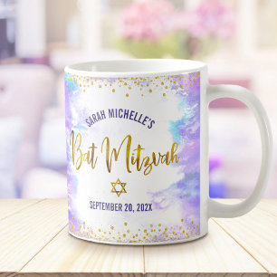 Mug Bat Mitzvah Violet Aquarelle Or Écriture Confiture