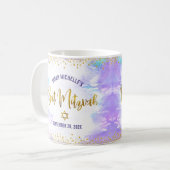 Mug Bat Mitzvah Violet Aquarelle Or Écriture Confiture (Devant gauche)