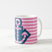 Mug Bataille d'Ancre à rayures roses Preppy Navy (Devant droit)