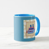 Mug Bateau à vapeur avec hélice et cheminées bleues (Devant droit)