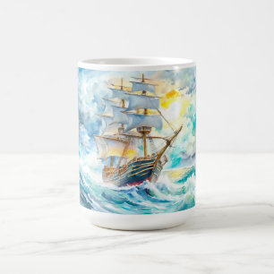 Mug Bateau à voile antique dans la tempête