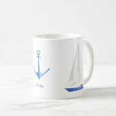 Mug Bateau à voile et Ancre bleue Nautique (Devant droit)