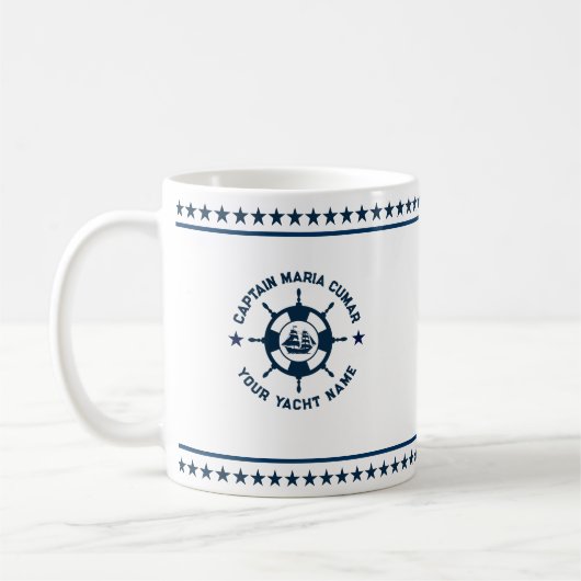 Mug Bateau bleu marine Roue nautique Étoiles bleues (Gauche)
