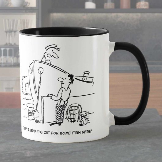 Mug Bateau de chalutier avec membre d'équipage. Drôle