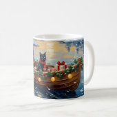 Mug Bateau de Noël de Chat Noir Fêtes (Devant droit)
