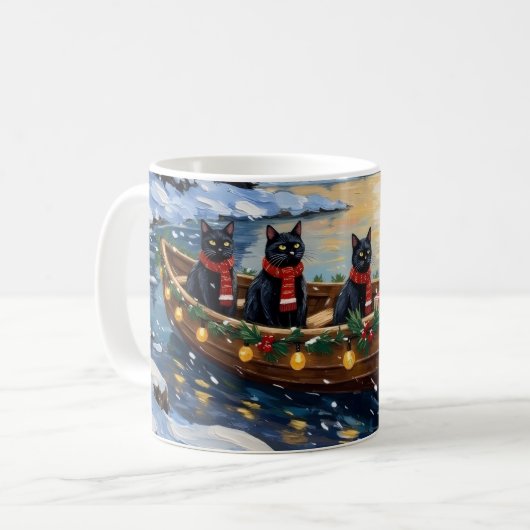 Mug Bateau de Noël de Chat Noir Fêtes (Devant gauche)