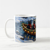 Mug Bateau de Noël de Chat Noir Fêtes (Gauche)