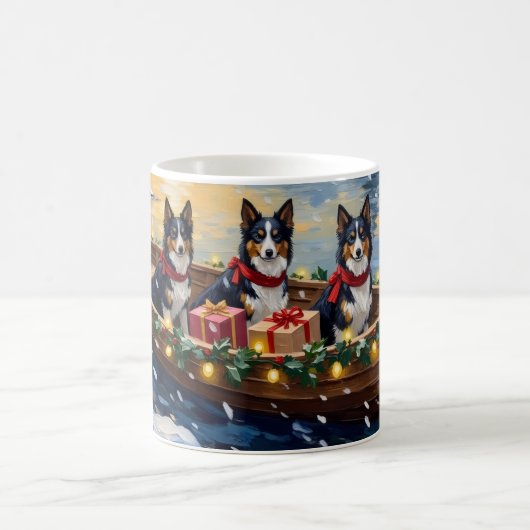 Mug Bateau de Noël de Collie à poil long pour les Fête (Centre)