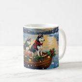 Mug Bateau de Noël de vacances avec Husky Sibérien (Devant droit)