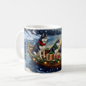 Mug Bateau de Noël de vacances avec Husky Sibérien (Devant gauche)