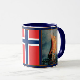 Mug Bateau de Viking sur la mer/océan, drapeau de la
