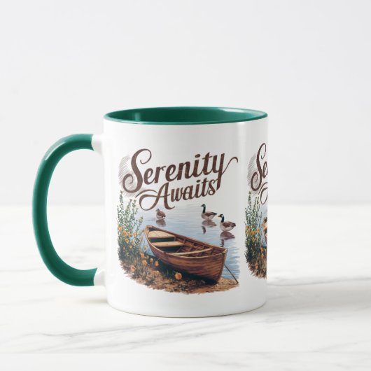 Mug Bateau du lac Serene avec oies et Fleurs sauvages (Gauche)