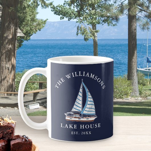 Mug Bateau nautique Marine Bleu Nom de famille Lake Ho
