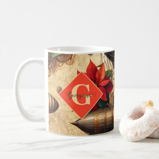 Mug Bateau Steampunk personnalisé avec Poinsettia (Avec donut)