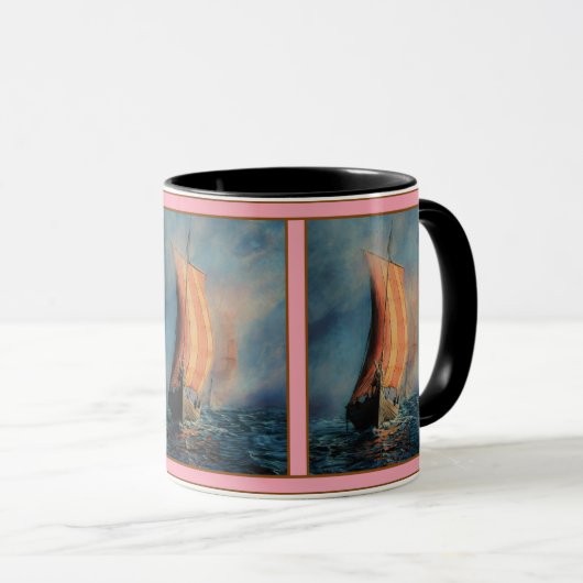 Mug Bateau viking naviguant sur mer/océan dans le brou (Devant droit)