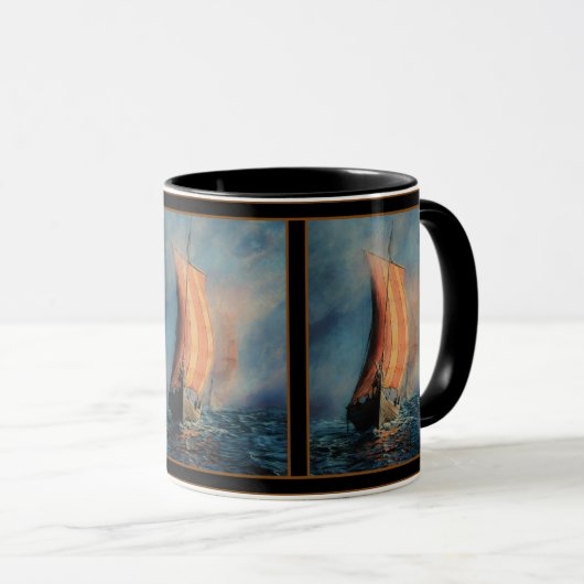 Mug Bateau viking naviguant sur mer/océan dans le brou (Devant droit)