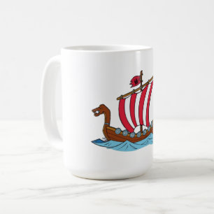 Mug Bateau Viking Voile Rayé Rouge Blanc Clipart