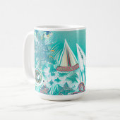 Mug Bateaux à voile et Créatures marines Art Abstrait (Devant gauche)