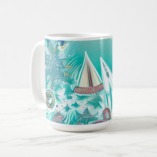 Mug Bateaux à voile et Créatures marines Art Abstrait  (Devant gauche)