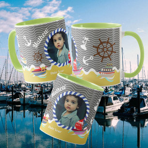 Mug Bateaux amusants Photo Gris Jaune