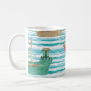 Mug Bateaux : Motif de peinture aquarelle.