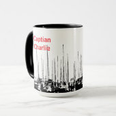 Mug Bateaux nautiques Noir et Blanc Personnalisé (Devant gauche)
