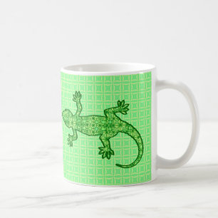 Mug Batik tribal Gecko - chaux et vert émeraude