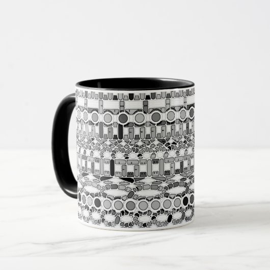 Mug Batik tribal - nuances de gris (Devant gauche)